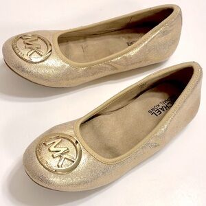 Michael Kors Metallic Gold Logo Ballet Flats -kids